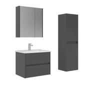 Orka Arno 65 cm Parlak Antrasit Çekmeceli Banyo Dolabı Takımı ve Boy Dolabı thumbnail 1