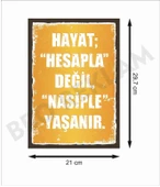 Hayat Hesapla Değil Nasiple Yaşanır Retro Ahşap Poster - 2