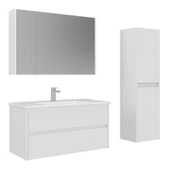 Orka Arno 100 cm Parlak Beyaz Çekmeceli Banyo Dolabı Takımı ve Boy Dolabı thumbnail 1