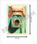 Müzik Radyo Tutan Kız Retro Ahşap Poster - 2