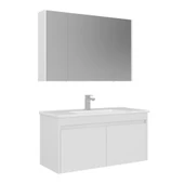 Orka Arno 100 cm Parlak Beyaz Kapaklı Banyo Dolabı Takımı thumbnail 1