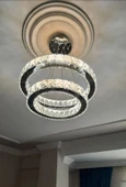 GN GEN AYDINLATMA Modern Gümüş Sarkıt Kristal Taşlı Üç Renk Led Ikili Avize 30-40 cm - 7