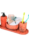 4'lü Terracotta Serisi Mermer Desenli Beton Banyo Seti Tuvalet Wc Sıvı Sabunluk Diş Fırçalığı Takım thumbnail 2