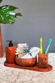 4'lü Terracotta Serisi Mermer Desenli Beton Banyo Seti Tuvalet Wc Sıvı Sabunluk Diş Fırçalığı Takım thumbnail 4
