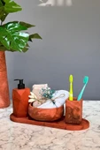 4'lü Terracotta Serisi Mermer Desenli Beton Banyo Seti Tuvalet Wc Sıvı Sabunluk Diş Fırçalığı Takım thumbnail 1