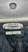 GN GEN AYDINLATMA Modern Gümüş Sarkıt Kristal Taşlı Üç Renk Led Ikili Avize 30-40 cm - 2
