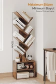 6 Katlı Kitaplık Depolama Dolaplı, Dar ve Uzun Ağaç Kitaplık | Modern Rustik Kahverengi Kitap Düzenleyici - 4