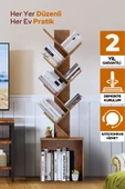 6 Katlı Kitaplık Depolama Dolaplı, Dar ve Uzun Ağaç Kitaplık | Modern Rustik Kahverengi Kitap Düzenleyici - 6