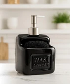 Şık ve Pratik Seramik Süngerlikli Sıvı Sabunluk/Deterjanlık, Siyah, 500 ml - 1