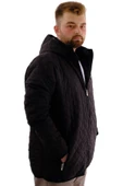 Mode XL Erkek Büyük Beden Kapitone Kalın Mont Cepli Kapüşonlu U24604 Parlak Siyah - 3