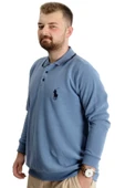 Mode XL Büyük Beden Erkek Sweat Polo Selanik Horse 23442 Mavi thumbnail 2