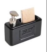 Şık ve Fonksiyonel Seramik Süngerlikli Sıvı Sabunluk/Deterjanlık, Siyah, 500 ml - 3