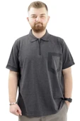 Mode XL Büyük Beden Erkek T-Shirt Fermuarlı Polo Yaka Cepli U24325 Antrasit thumbnail 1