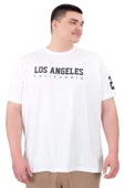 Mode XL Büyük Beden Erkek Baskılı T-Shirt Los Angeles U25031 Beyaz thumbnail 1
