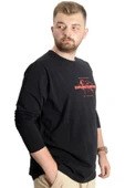 Mode XL Büyük Beden Erkek T-Shirt U.Kol Explore Further 23098 Siyah thumbnail 3