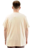 Mode XL Battal Beden Erkek Pamuklu T-Shirt Yumuşak Dokulu Baskılı BELIEF U24085 Bej thumbnail 4