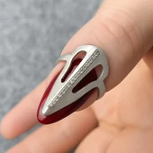 Zirkon Taşlı Kadın Tırnak Yüzük Gümüş Kaplama Ayarlanabilir El Yapımı Tırnak Yüzük thumbnail 1