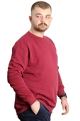 Mode XL Büyük Beden Erkek Sweathirt Bisiklet Yaka Nakışlı Sweat 23525 Bordo thumbnail 3