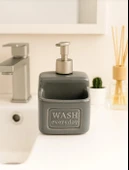 Şık ve Pratik Seramik Süngerlikli Sıvı Sabunluk/Deterjanlık, Gri, 500 ml - 1