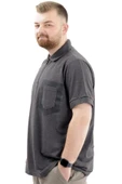 Mode XL Büyük Beden Erkek T-Shirt Fermuarlı Polo Yaka Cepli U24325 Antrasit thumbnail 2