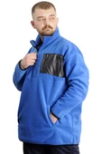 Mode XL Büyük Beden Erkek Sweat Yarım Fermuarlı Garnili Polar 23552 Mavi thumbnail 2