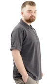Mode XL Büyük Beden Erkek T-Shirt Fermuarlı Polo Yaka Cepli U24325 Antrasit thumbnail 3