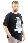Mode XL Battal Beden Erkek Pamuklu T-Shirt Yumuşak Dokulu Baskılı FRANCISCO U24086 Siyah thumbnail 3