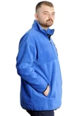 Mode XL Büyük Beden Erkek Sweat Yarım Fermuarlı Garnili Polar 23552 Mavi thumbnail 3