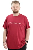 Mode XL Büyük Beden Erkek Baskılı T-Shirt Bisiklet Yaka FUTUREHEAD U24029 Bordo thumbnail 1