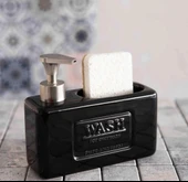 Şık ve Fonksiyonel Seramik Süngerlikli Sıvı Sabunluk/Deterjanlık, Siyah, 500 ml - 1