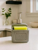 Şık ve Pratik Seramik Süngerlikli Sıvı Sabunluk/Deterjanlık, Gri, 500 ml - 2