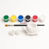 Ehobici Taş Boyama Seti Kaplumbağa Saksı ve Çiçekler 6 Renk Akrilik Boya 5ml + Fırça - 1