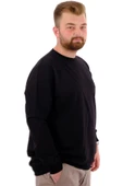 Mode XL Büyük Beden Erkek Bisiklet Yaka Basic Sweatshirt U24174 Siyah thumbnail 3