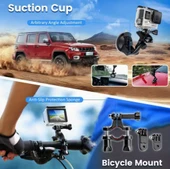 70 Parça Aksiyon Kamera Aksesuar Seti –  Çok Amaçlı Profesyonel Kit - 6