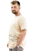 Mode XL Battal Beden Erkek Pamuklu T-Shirt Yumuşak Dokulu Baskılı BELIEF U24085 Bej thumbnail 2