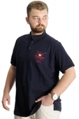 Mode XL Büyük Beden T-Shirt Hakim Yaka Yatching 22327 Lacivert thumbnail 2