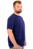 Mode XL Büyük Beden Erkek T-Shirt Bisiklet Yaka INTERLOK 23162 İndigo thumbnail 3