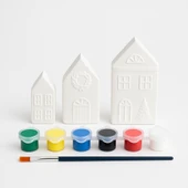 Ehobici Taş Boyama Seti Boyutlu Evler 6 Renk Akrilik Boya 5ml + Fırça - 1