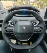 DİKİŞLİ DİREKSİYON KILIFI KARBON DERİ NOKTALI DERİ MAVİ YÜZÜK MAVİ DİKİŞLİ PEUGEOT 3008 2008 thumbnail 1