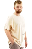Mode XL Battal Beden Erkek Pamuklu T-Shirt Yumuşak Dokulu Baskılı BELIEF U24085 Bej thumbnail 3