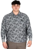 Mode XL Büyük Beden Erkek Polo Yaka Sweatshirt Baskılı Selanik U24440 Gri Melanj thumbnail 1