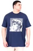 Mode XL Büyük Beden Erkek T-Shirt Bisiklet Yaka STATUE U25027 İndigo thumbnail 4