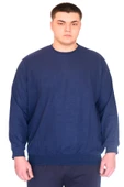 Mode XL Büyük Beden Erkek Bisiklet Yaka Sweatshirt Selanik U24441 İndigo thumbnail 1