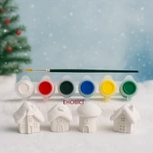 Ehobici Taş Boyama Seti Kış Evleri 6 Renk Akrilik Boya 5ml + Fırça - 1