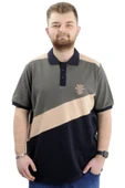 Mode XL Büyük Beden Erkek Polo Yaka Tişört Renk Bloklu U24322 Haki thumbnail 1
