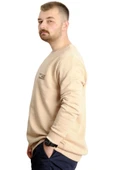 Mode XL Büyük Beden Erkek Sweathirt Bisiklet Yaka Nakışlı Sweat 23525 Bej thumbnail 2