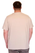 Mode XL Büyük Beden Erkek T-Shirt Bisiklet Yaka NOT DEFINETS Baskılı U25009 Bej thumbnail 3