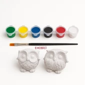 Ehobici Taş Boyama Seti Baykuşlar 6 Renk Akrilik Boya 5ml + Fırça - 1