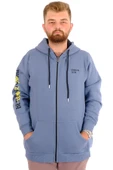 Mode XL Erkek Büyük Beden Fermuarlı Kapüşonlu Sweatshirt FUTURE U24549 Mavi thumbnail 1
