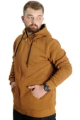 Mode XL Büyük Beden Erkek Sweat Kapşon Cep Zippered Basic 20543 Camel - 2